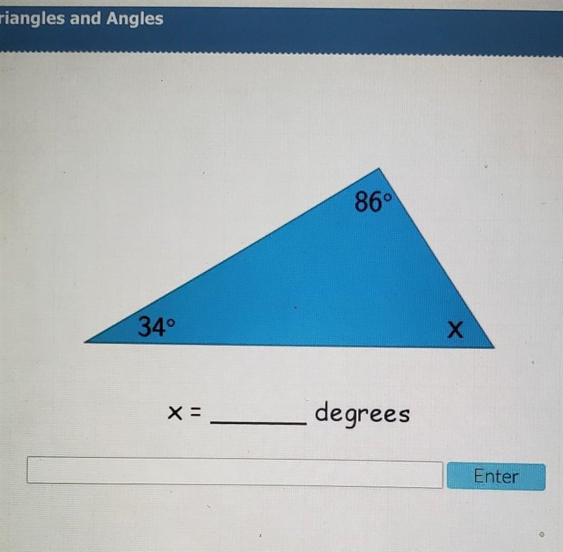 86° 34° Х X = ____ degrees help quick pls​-example-1