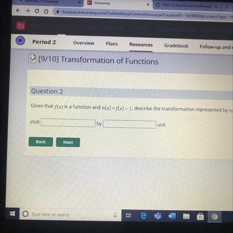 Given that f(x) is a function and n(x) = f(x) - 1, describe the transformation represented-example-1