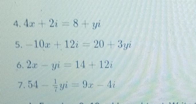 An exercises 4-7, find the values of X and Y to satisfy the equation​-example-1