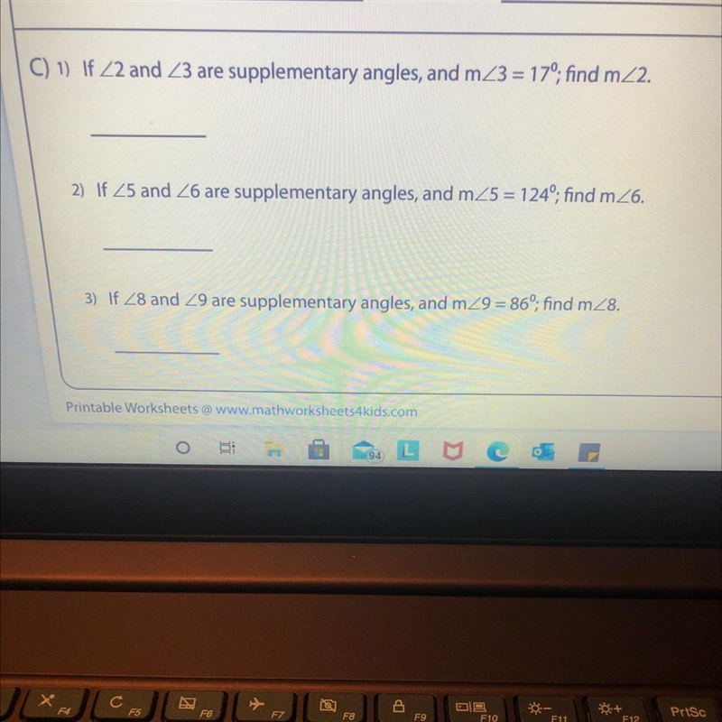 Supplementary angles, please help! 1,2, and 3-example-1