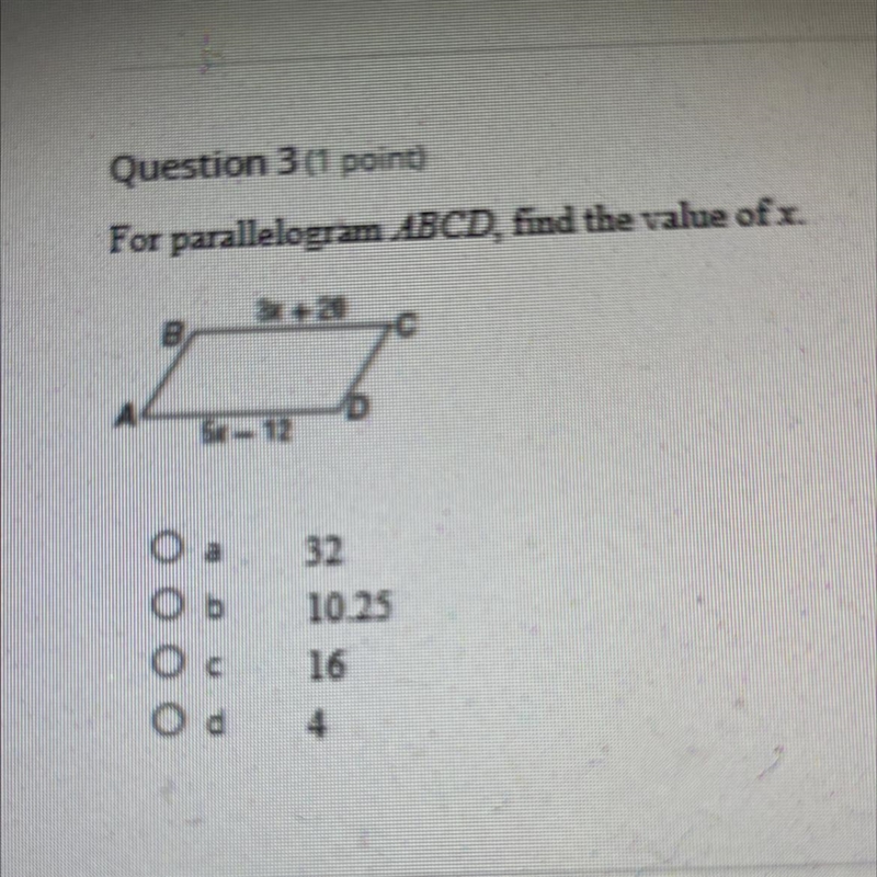 For parallelogram ABCD, find the value of x-example-1