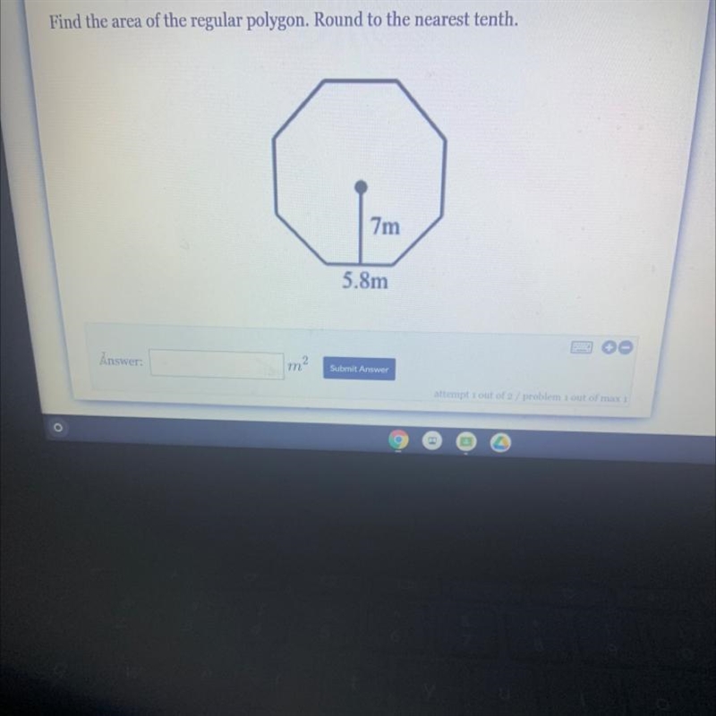 Find the area of the regular polygon. Round to the nearest tenth-example-1