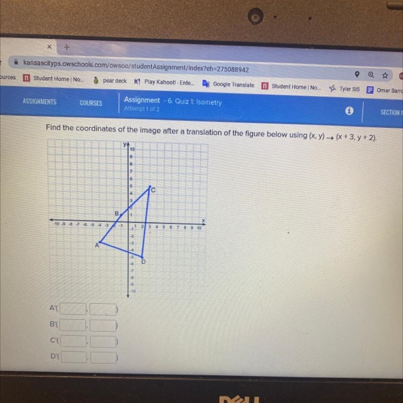 Find the coordinates of the image after a translation of the figure below using (x-example-1