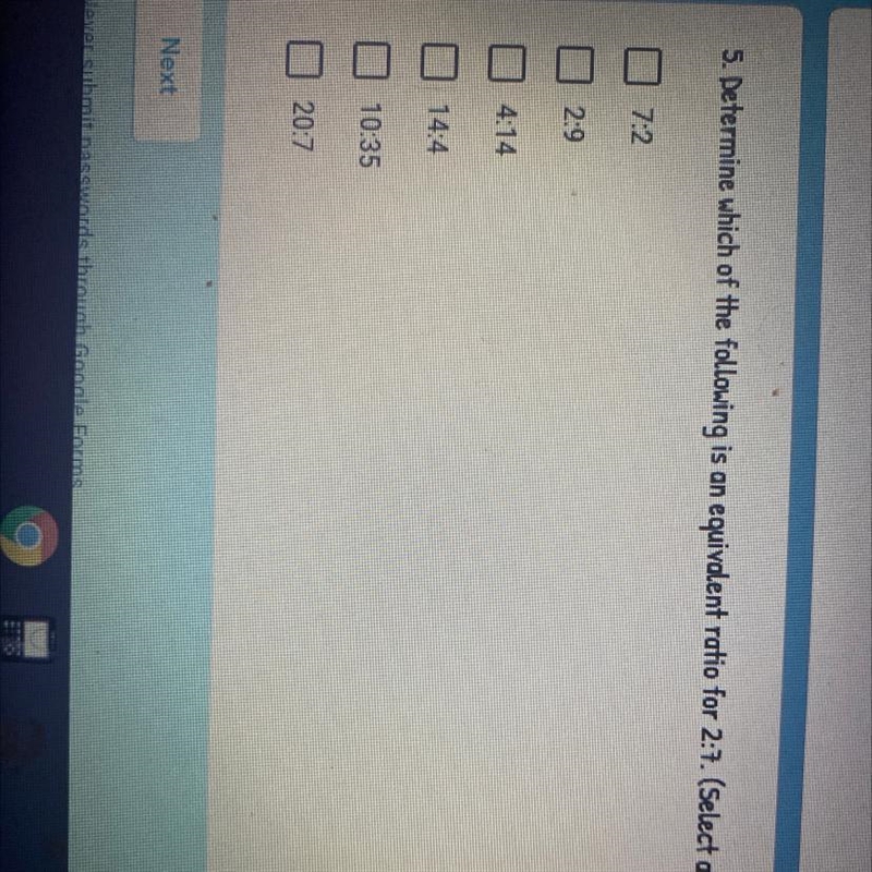 Determine which of the following is an equivalent ratio for 2:7 ￼-example-1