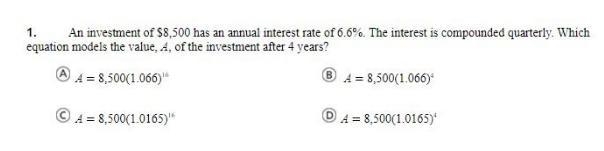 An investment of 8,500 has an annual interest rate of 6.6%...... (Continues in screenshot-example-1