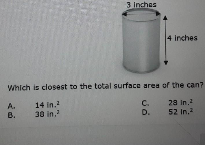 The can show below is a cylinder made of aluminum. The diameter of the can is 3 inches-example-1