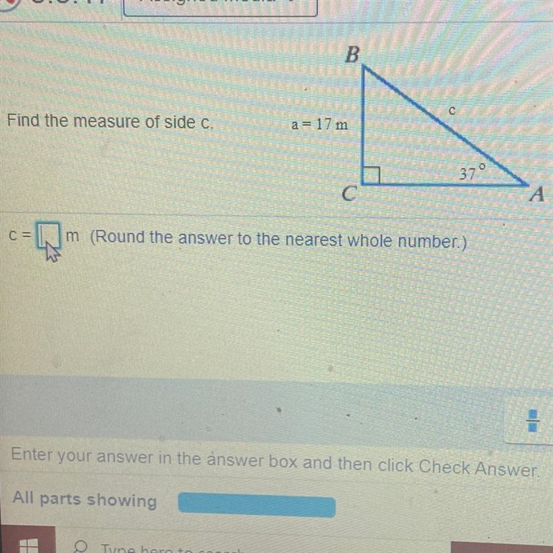 Find the measure of side c. m (Round the answer to the nearest whole number.)-example-1