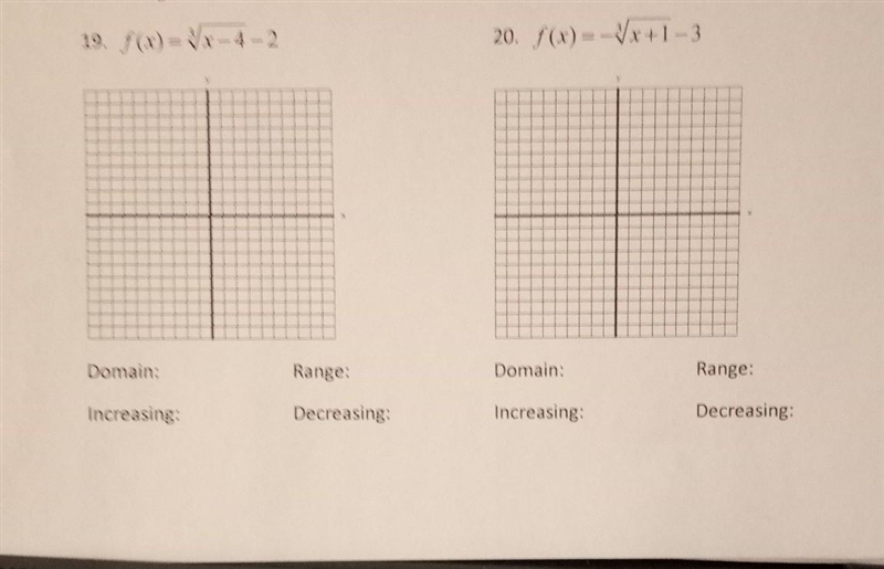 sketch the graph of each function. Then State the domain, range and increasing, decreasing-example-1