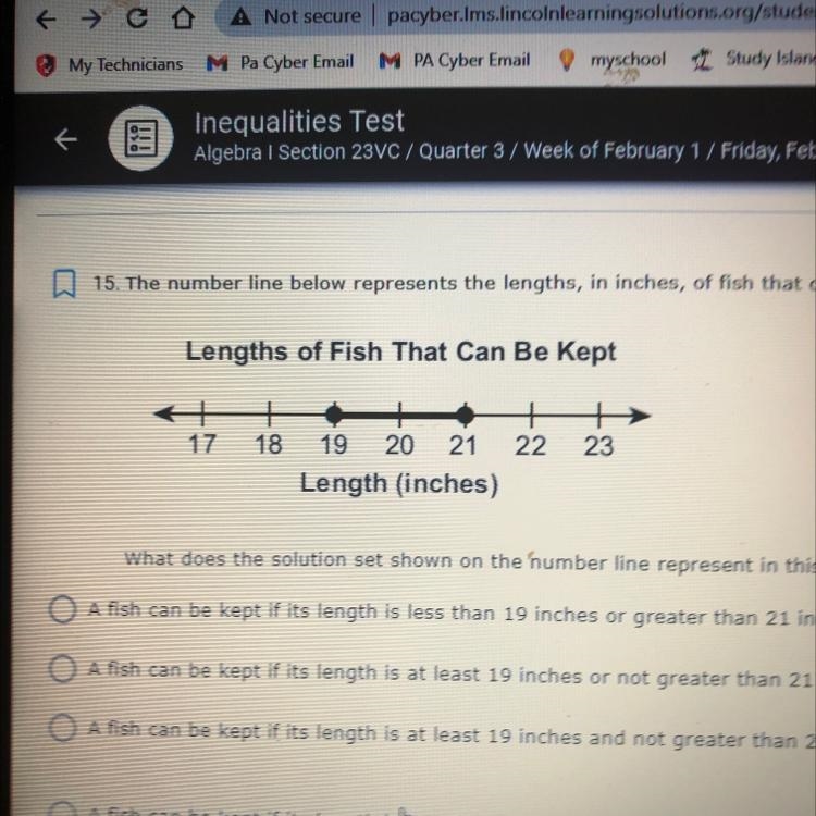 The number line below represents the lengths, in inches, of fish that can be kept-example-1