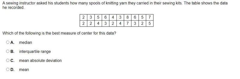 A sewing instructor asked his students how many spools of knitting yarn they carried-example-1