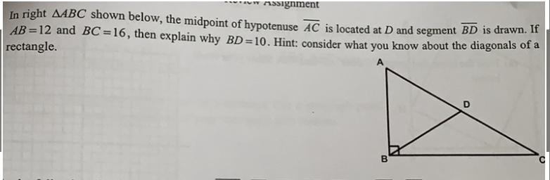 In right triangle ABC shown below, the midpoint of hypotenuse AC is located at D and-example-1