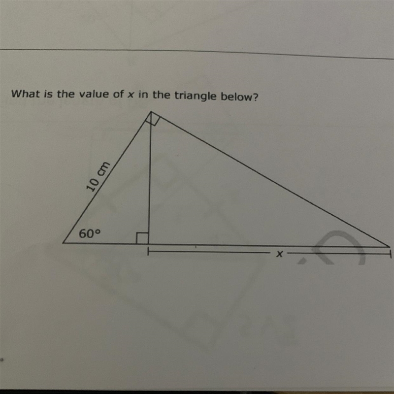 What is the value of x in the triangle below?-example-1