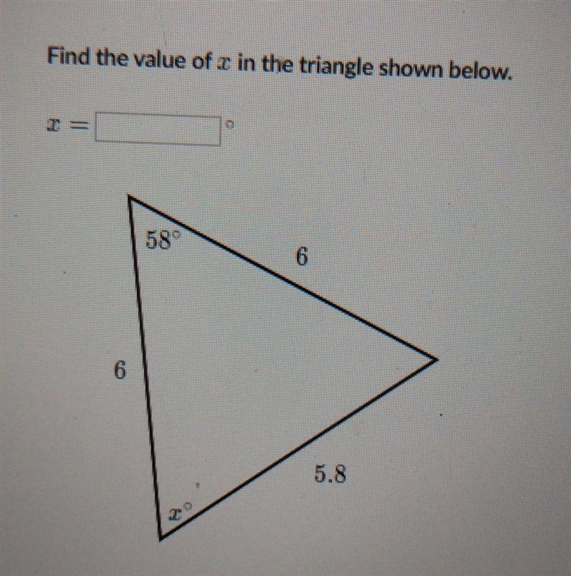 Find the value of x in the Triangle shown below x=?​-example-1