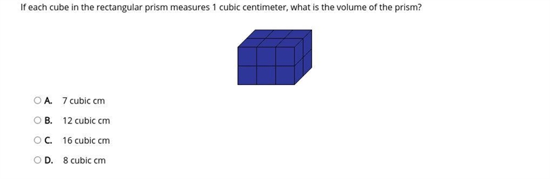 If each cube in the rectangular prism measures 1 cubic centimeter, what is the volume-example-1