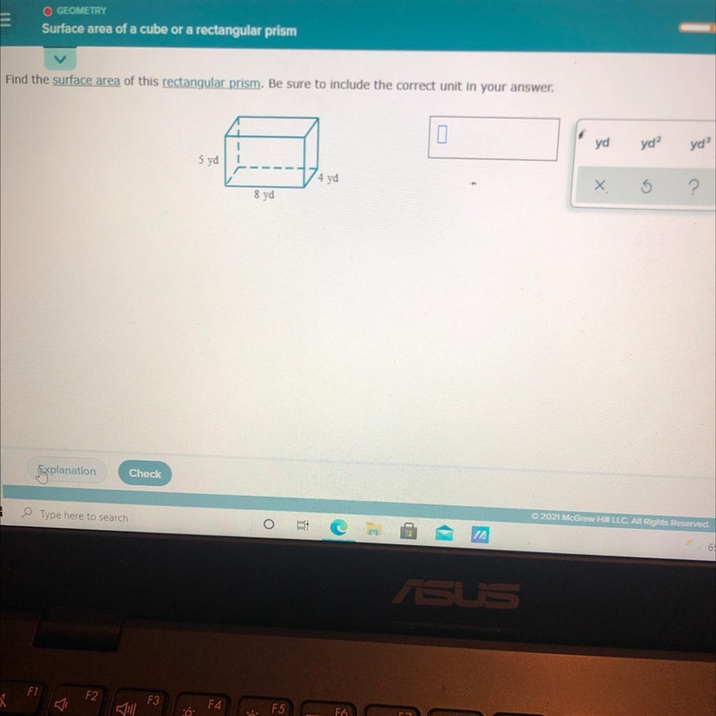 The surface area of this rectangular prism. Be sure to include the correct unit in-example-1