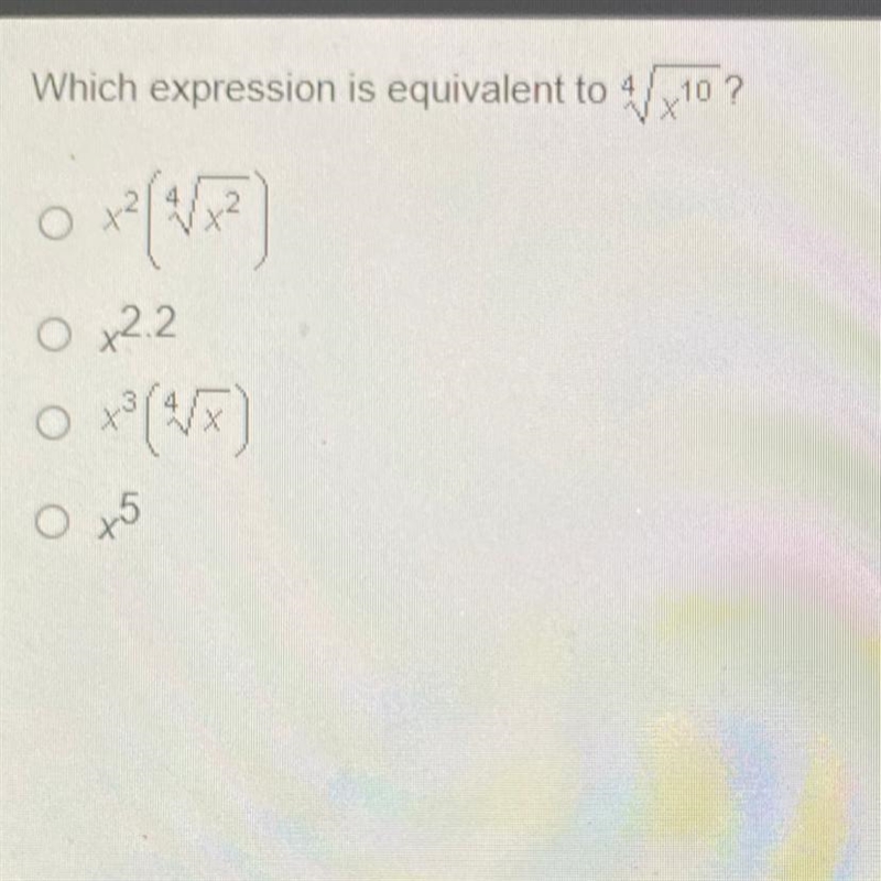 Which expression is equivalent to 4/310 ? OxVP 0 2.2 3 O x5-example-1