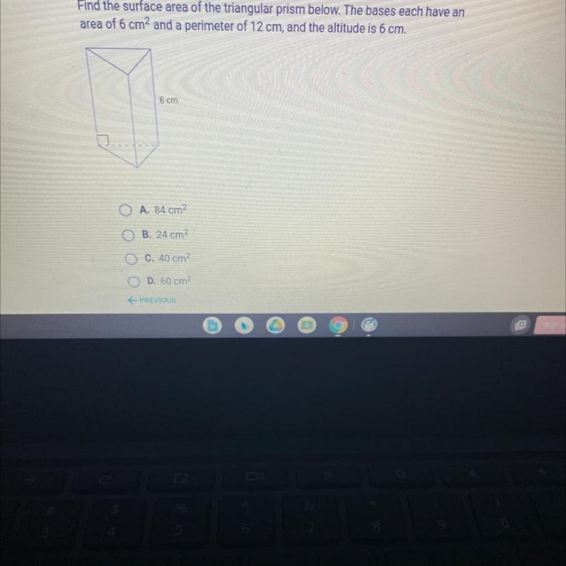 Find the surface area of the triangular prism below. The bases each have an area of-example-1