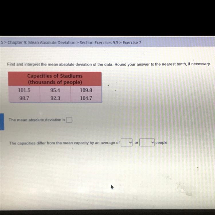 HELP NOW PLEASSEE ! Find the mean absolute deviation-example-1