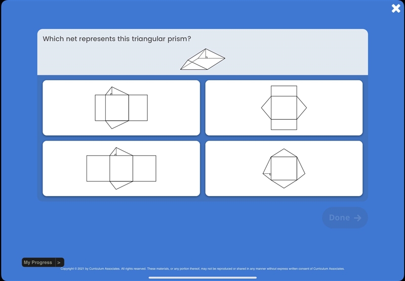 Which net represents this triangular prism?-example-1