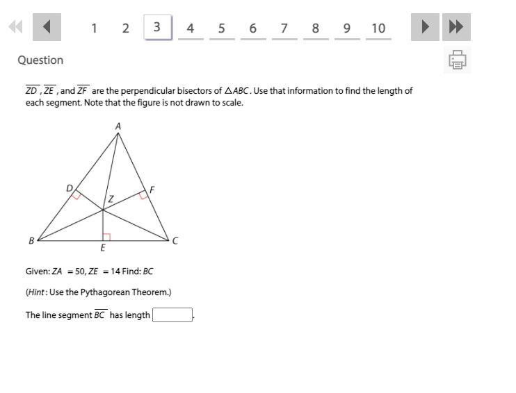 ZD, ZE, and ZF are the perpendicular bisectors of △ABC. Use that information to find-example-1