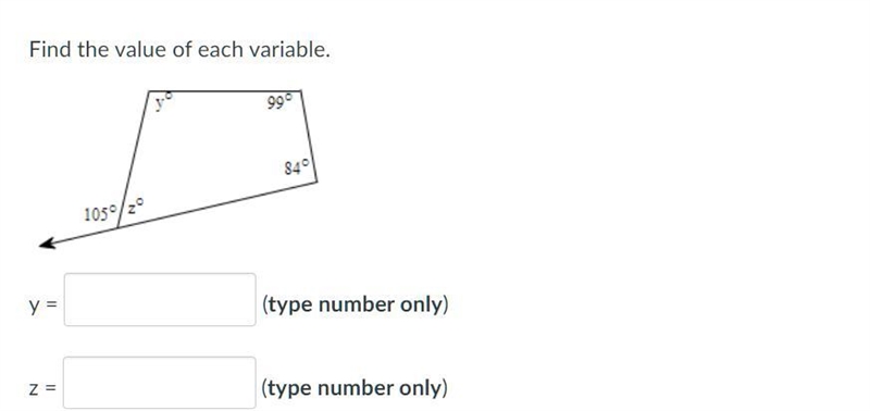 Find the value of each variable for y and z-example-1