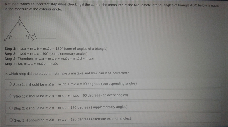 A student writes an incorrect step while checking if the sum of the measures of the-example-1