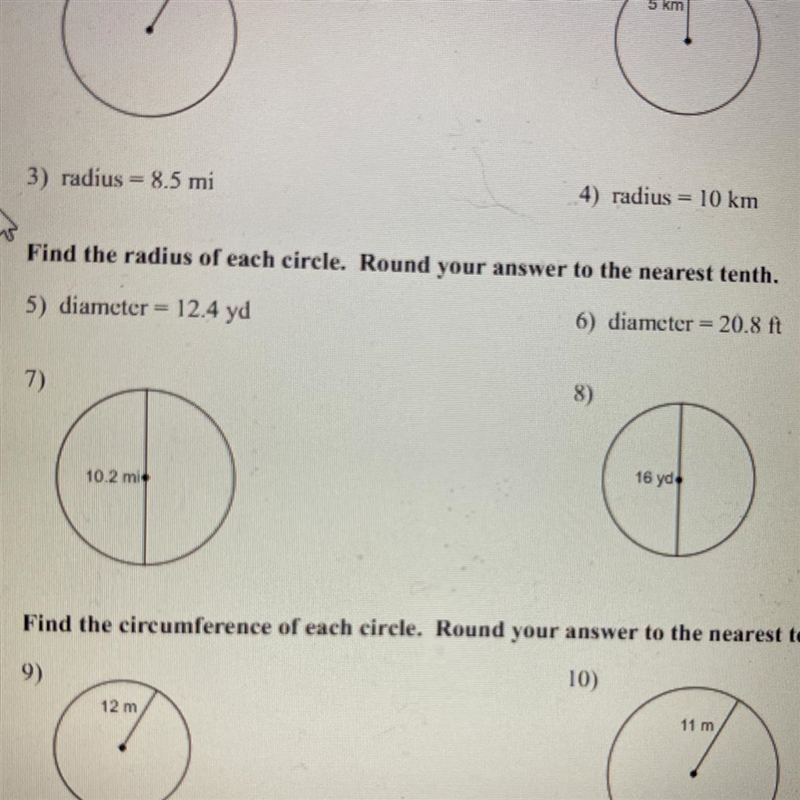 Find the radius of each circle-example-1