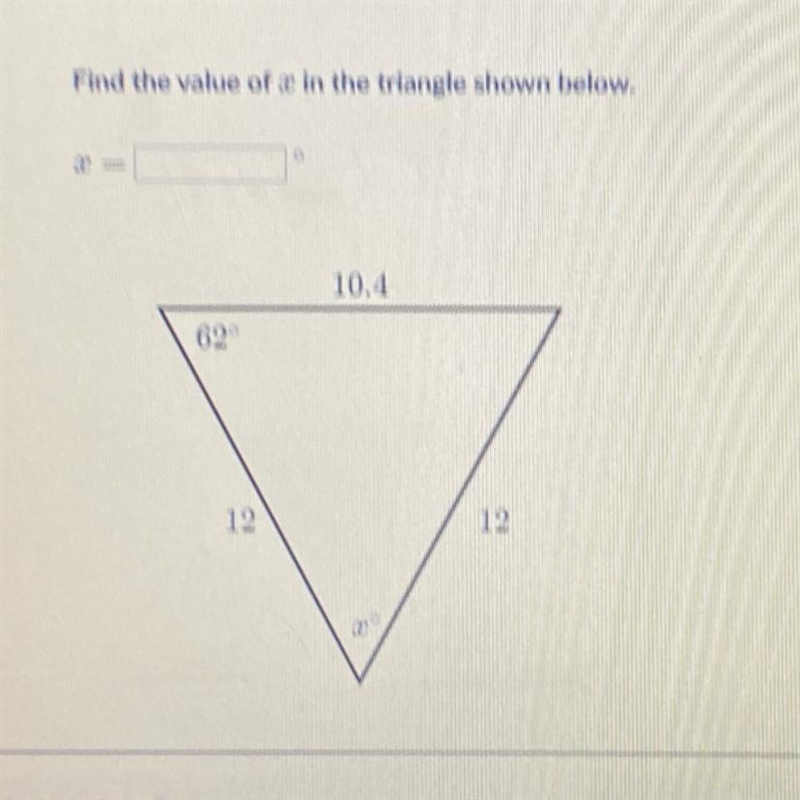 Find the value of (x) in the triangle shown below.-example-1