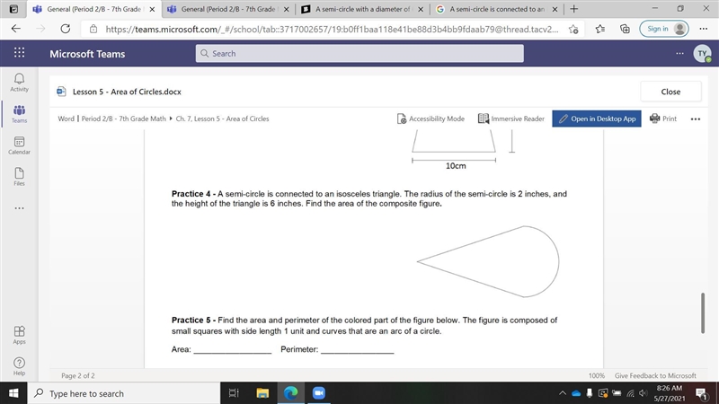 A semi-circle is connected to an isosceles triangle. The radius of the semi-circle-example-1