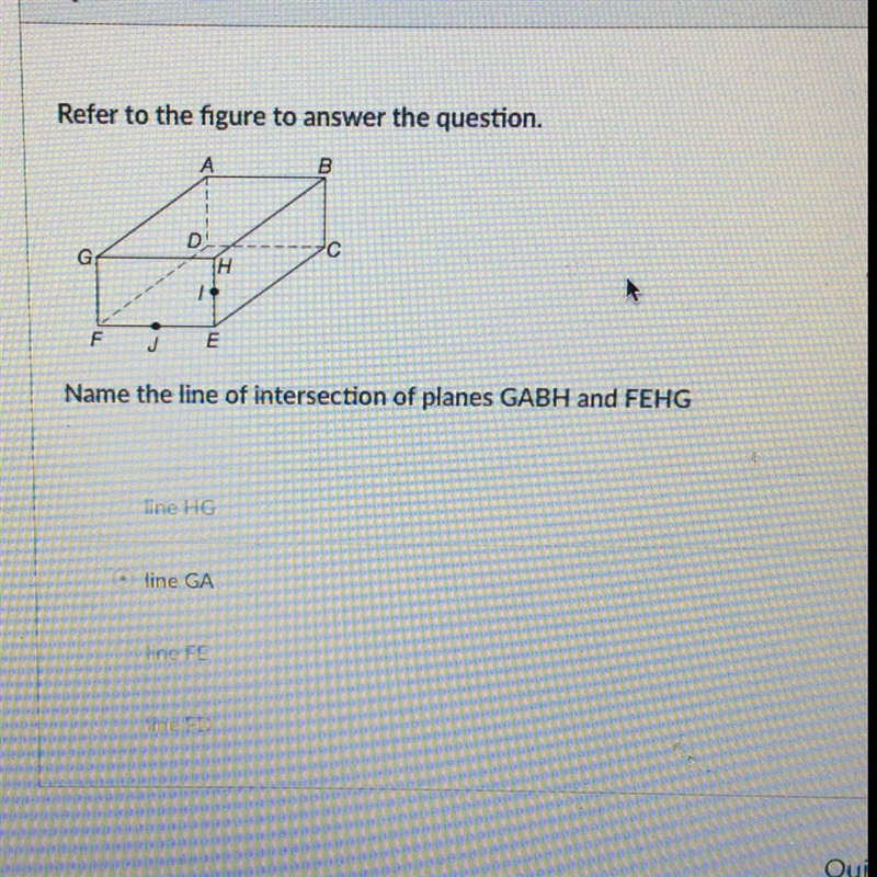 Refer to the figure to answer the question. Name the line of intersection of planes-example-1