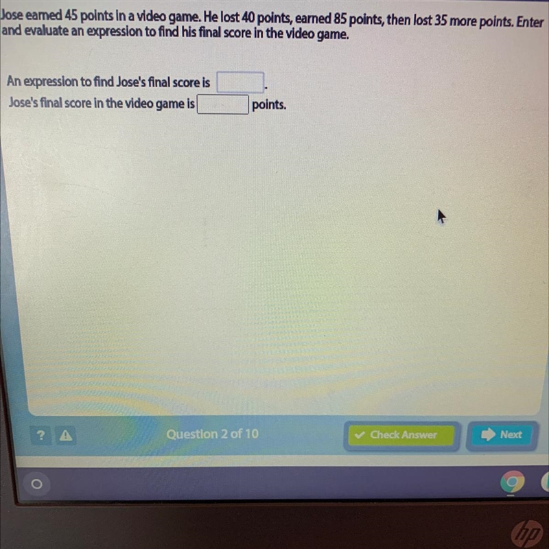 Jose earned 45 points in a video game. He lost 40 points, earned 85 points, then lost-example-1