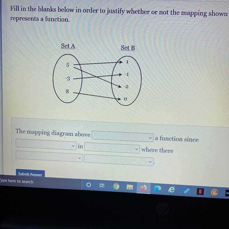 QUICK!! fill in the blanks below in order to justify whether or not the mapping shown-example-1