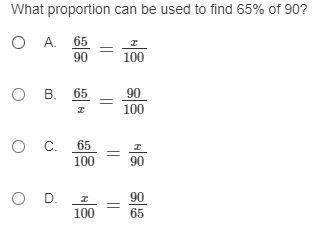 What proportion can be used to find 65% of 90?-example-1