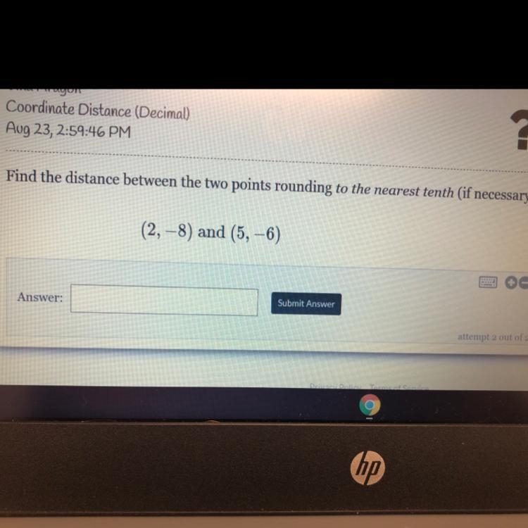 Find the distance between the two points rounding to the nearest tenth. (2,-8) and-example-1