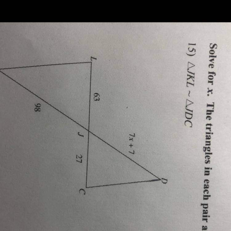 Solve for x. The triangles in each pair are similar. Please explain!! I’m so confused-example-1