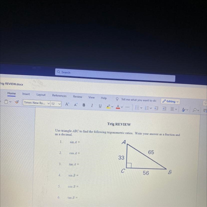 Use triangle ABC to find the following trigonometricratio write your answer as a fraction-example-1