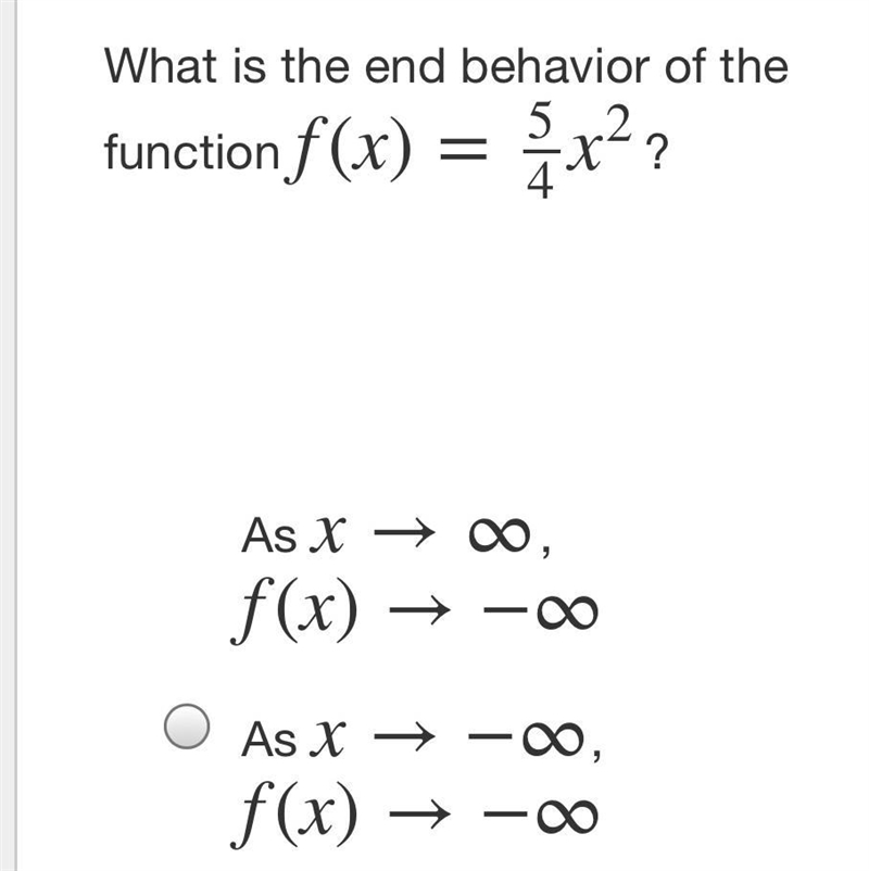 What is the end behavior of the function f(x)=54x2?-example-1