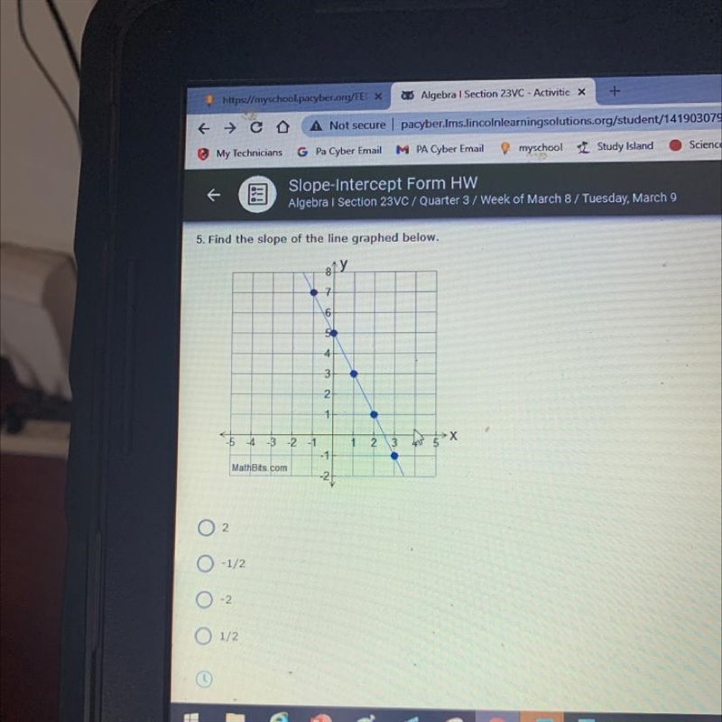 Find the slope of the line graph below?-example-1