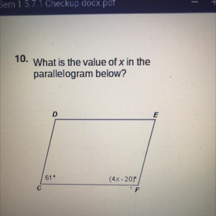 What’s the value of X on the parallelogram below?-example-1