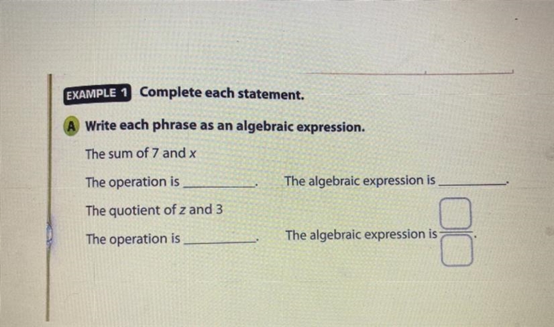 Please help. Write each phrase as an algebraic expression.-example-1