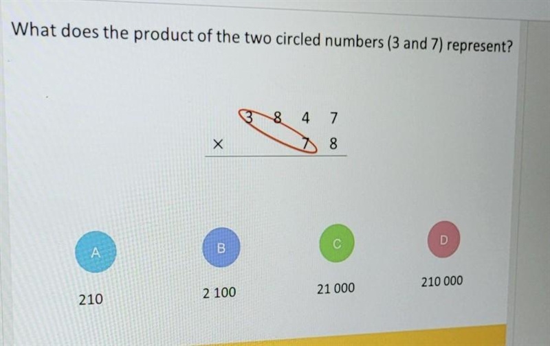 What does the product of the two circled numbers (3 and 7) represent? ​​-example-1