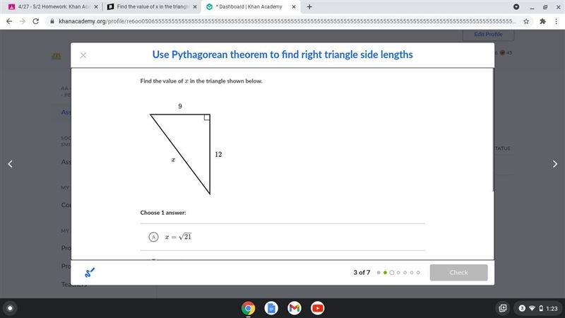 Find the value of x in the triangle shown below. a. x=21 b. x=42 c. x= 15 d. x=21-example-1