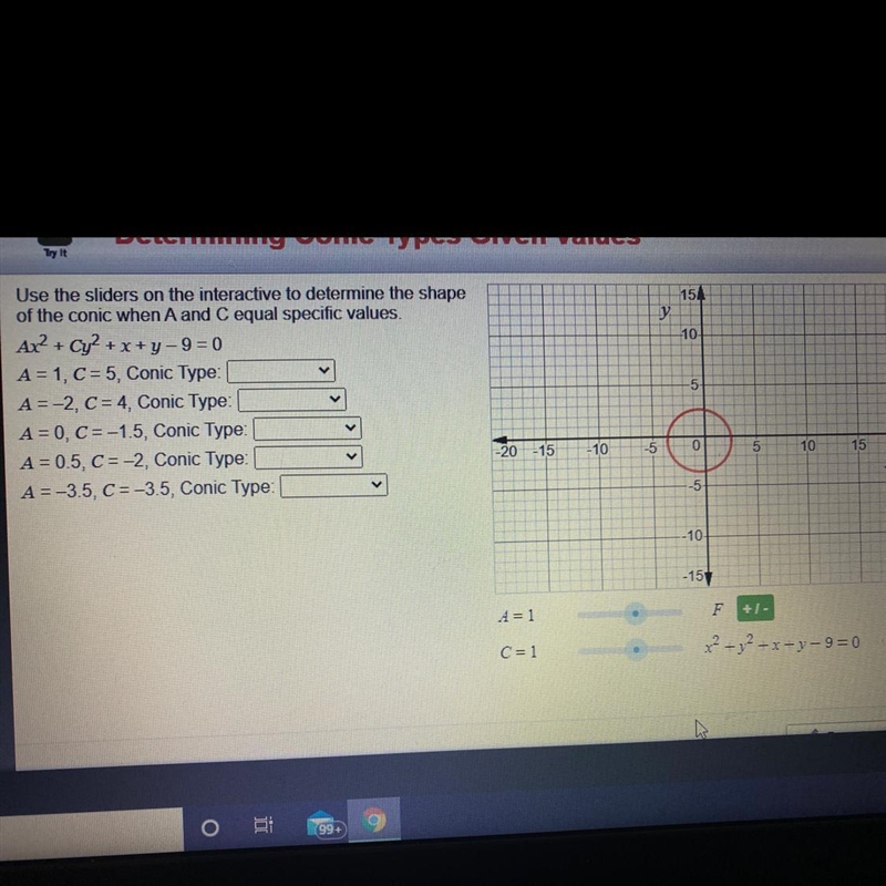 Use the sliders on the interactive to determine the shape of the conic when A and-example-1