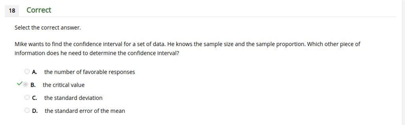 Select the correct answer. Mike wants to find the confidence interval for a set of-example-1