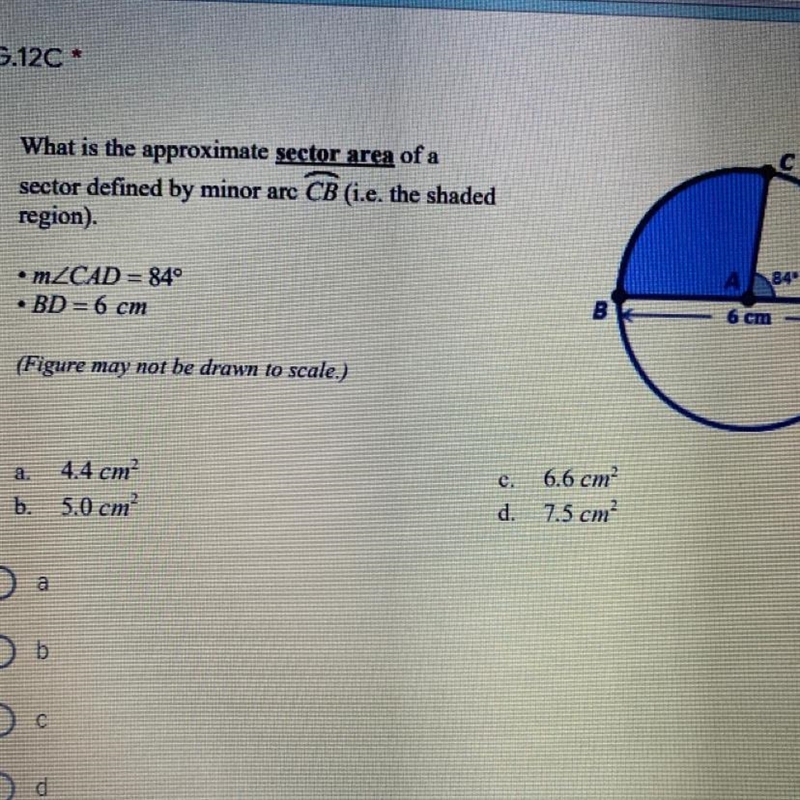 What is the approximate sector area.-example-1