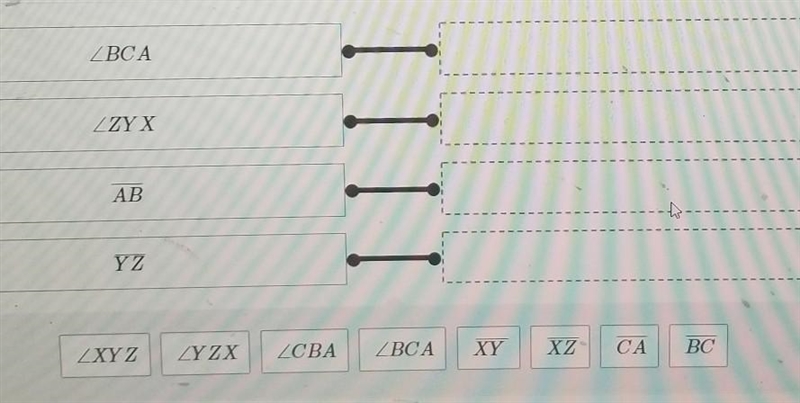 Suppose △abc≅△xyz. what is the corresponding congruent part for each segment or angle-example-1