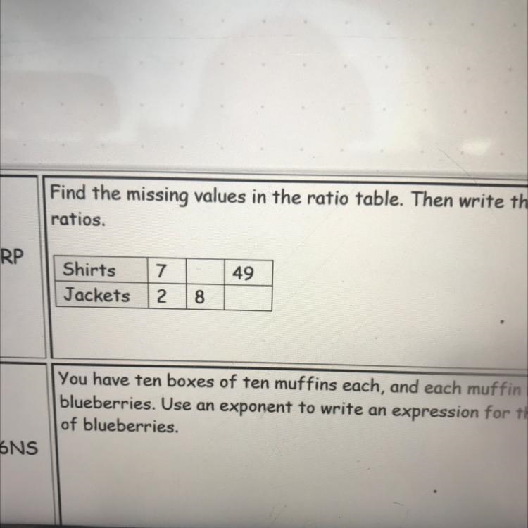 Find the missing value in the ratio table. Then write the equivalent ratio-example-1