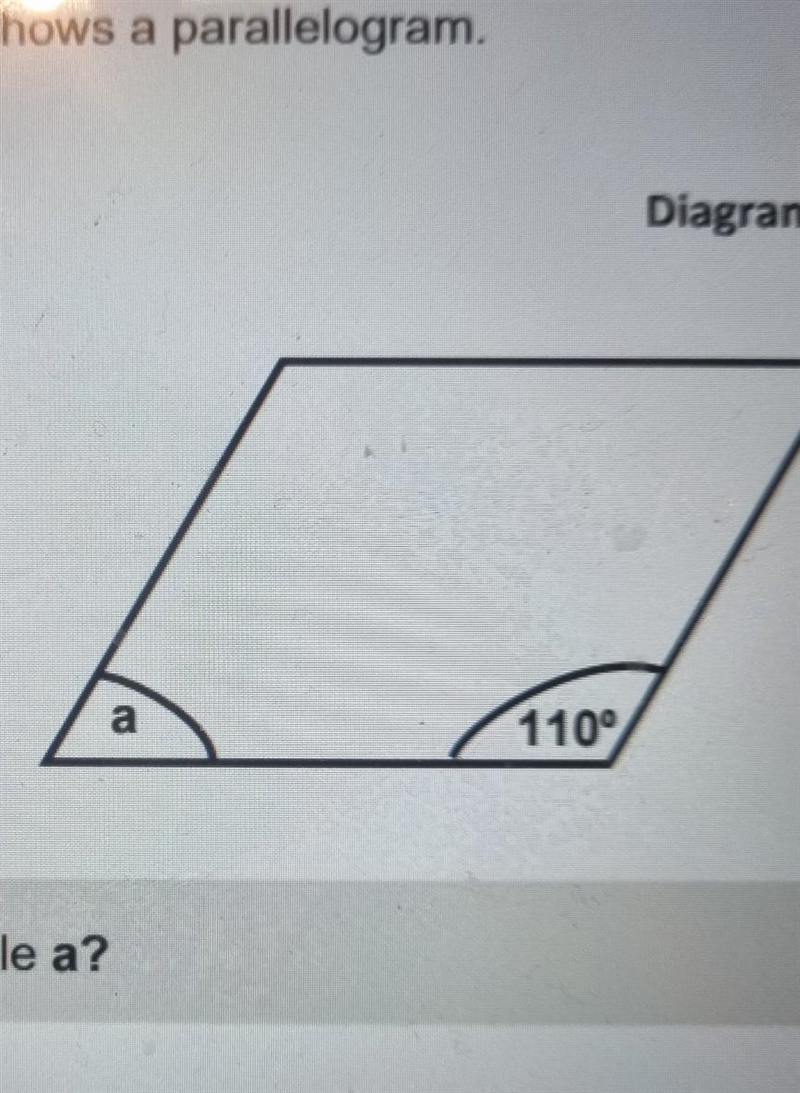 The following diagram shows a parallelogram 100 degrees what the size of angle A ​-example-1