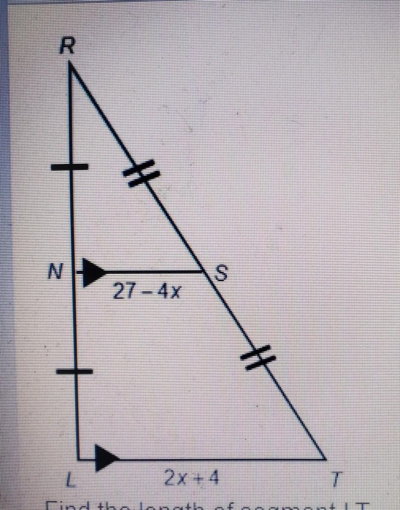 Find the length of segment LT PLEASE HELP a. 5 b. 7 c. 14 d. 21​-example-1