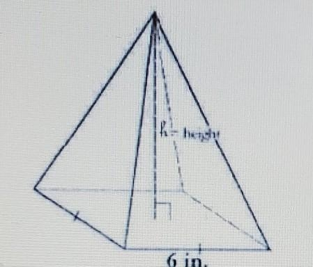 Look at the square pyramid shown below. Which of the equation best represents volume-example-1